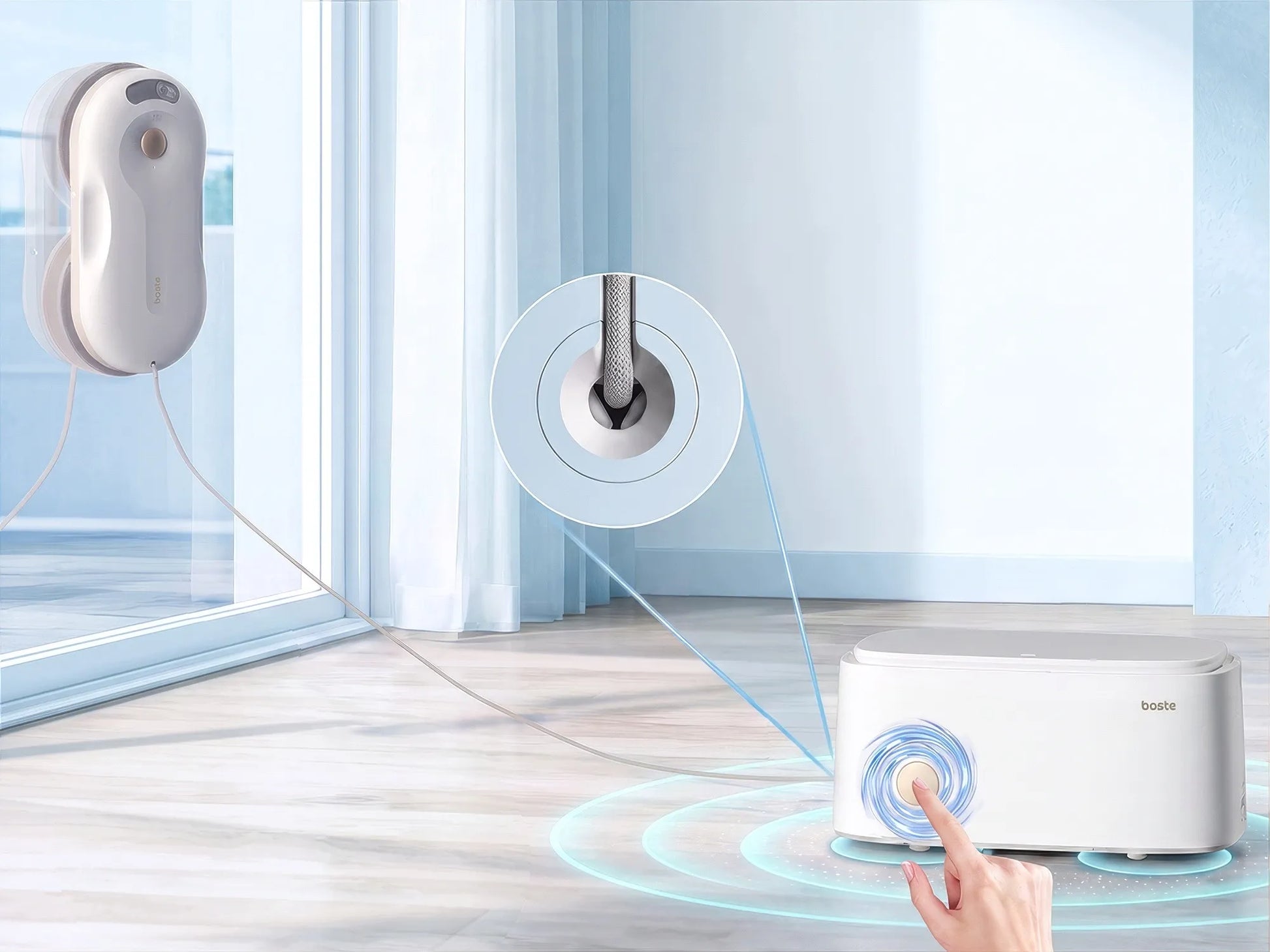 Langų valymo robotas 5500Pa, automatinė langų plovyklė su nuotolinio valdymo pulteliu ir bazine stotimi, SLIM 6CM