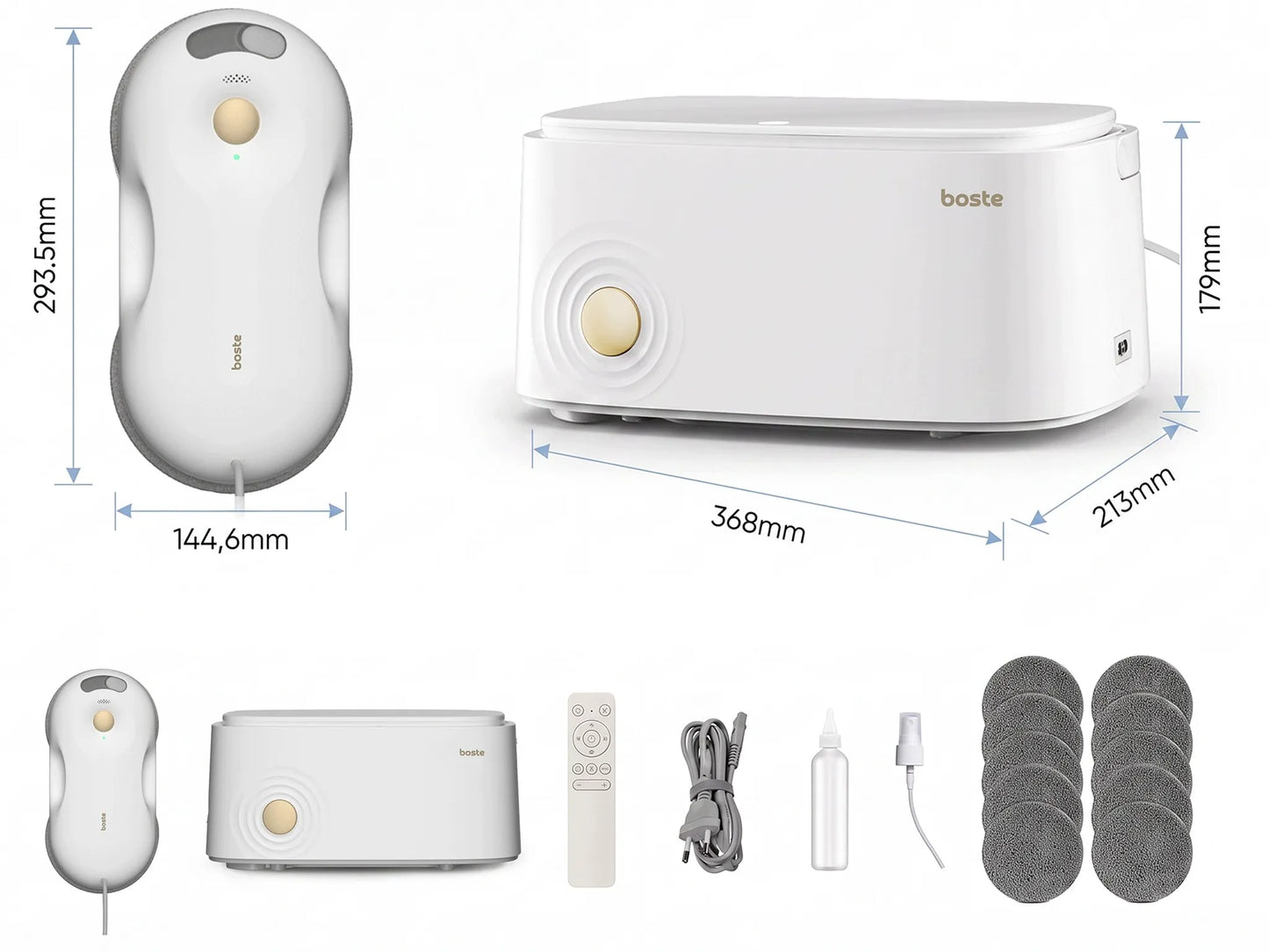 Langų valymo robotas 5500Pa, automatinė langų plovyklė su nuotolinio valdymo pulteliu ir bazine stotimi, SLIM 6CM