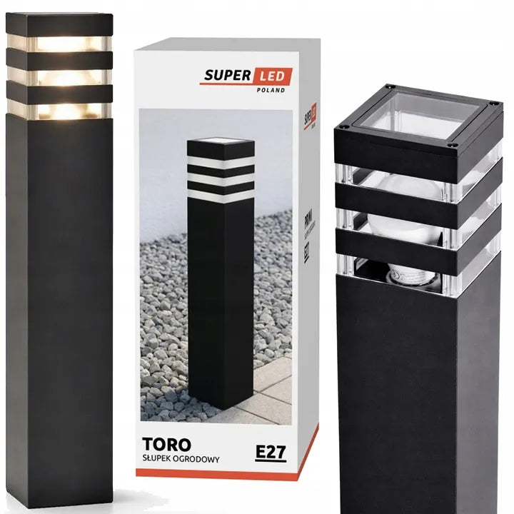 Lauko LED šviestuvas SuperLED Toro, pastatomas stulpas, 230V, E27, IP44, 60 cm, juodas