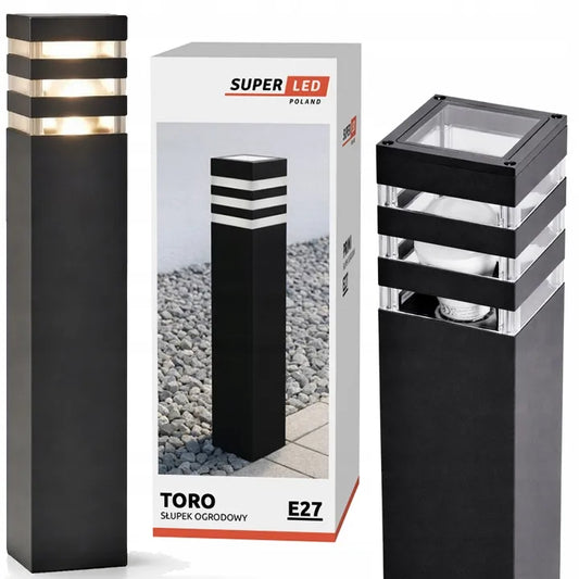 Lauko LED šviestuvas SuperLED Toro, pastatomas stulpas, 230V, E27, IP44, 60 cm, juodas