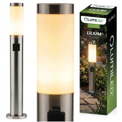 Lauko pastatomas sodo šviestuvas stulpas 65cm E27 230V su 230V lizdu