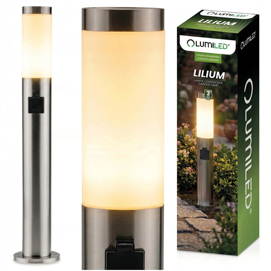 Lauko pastatomas sodo šviestuvas stulpas 65cm E27 230V su 230V lizdu