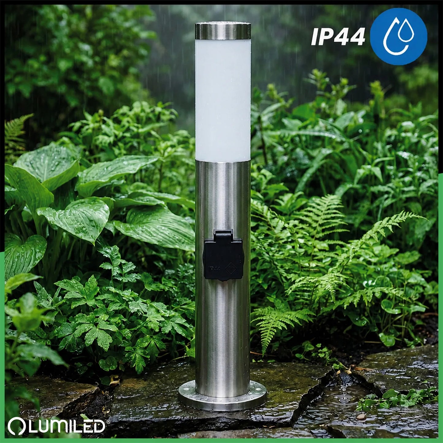 Lauko pastatomas sodo šviestuvas stulpas 65cm E27 230V su 230V lizdu