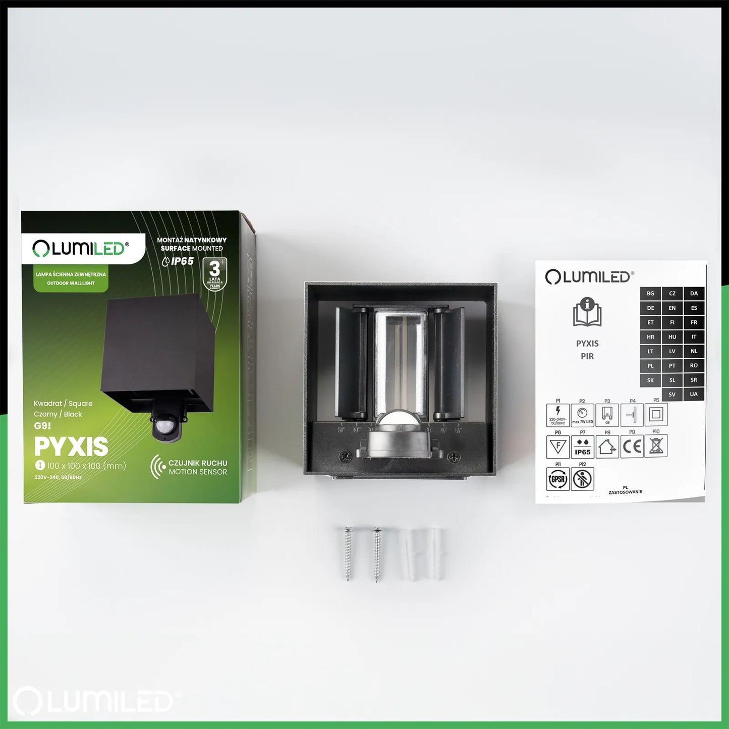 Lauko sieninis šviestuvas Lumiled Pyxis LED G9 su judesio jutikliu, juodas