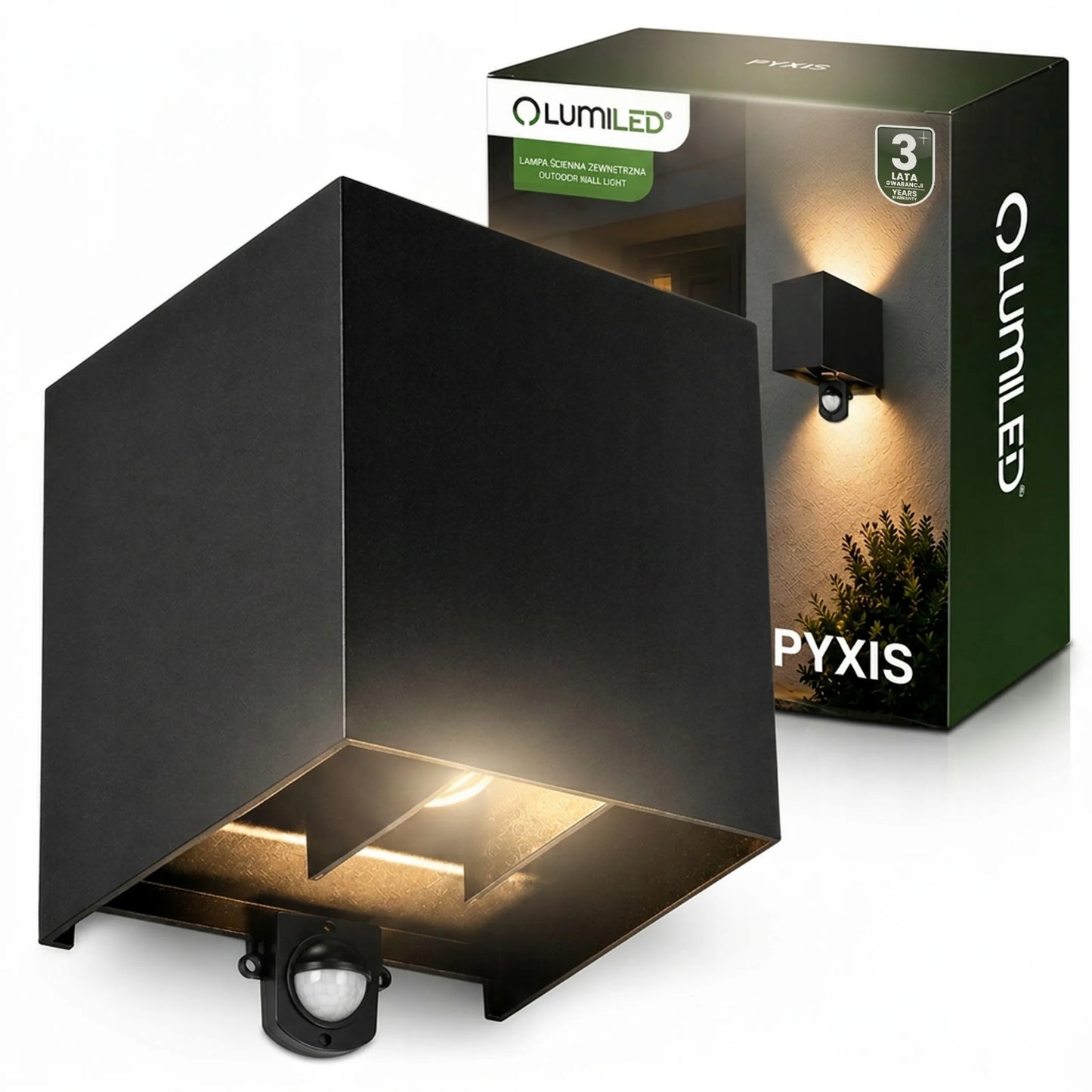 Lauko sieninis šviestuvas Lumiled Pyxis LED G9 su judesio jutikliu, juodas