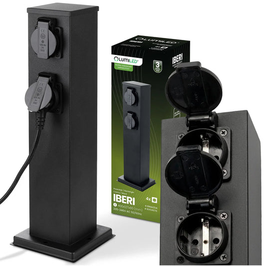 Lauko sodo elektros stulpas, pastatomas, 230V, 4 lizdai, HERMETIŠKAS