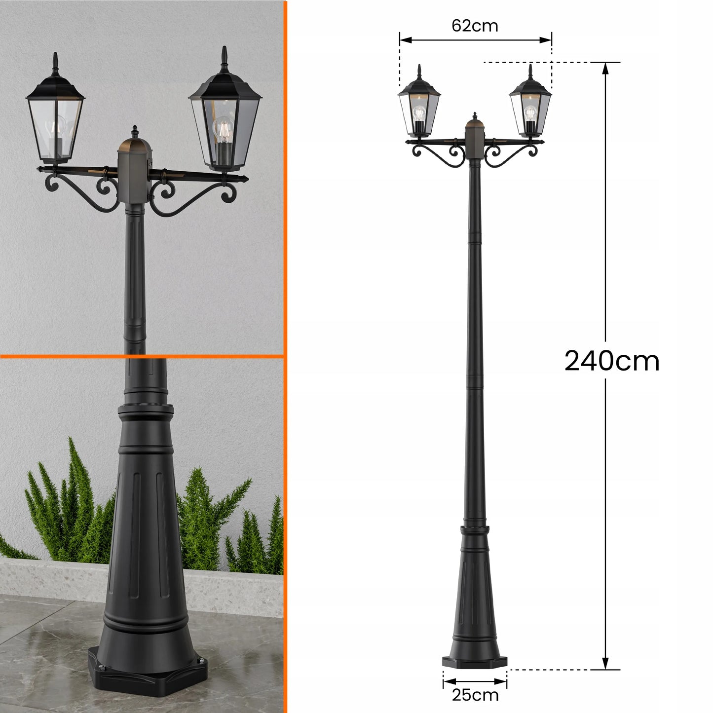 Lauko sodo LED šviestuvas E27 pastatomas žibintas stulpas 240cm Vintage IP65