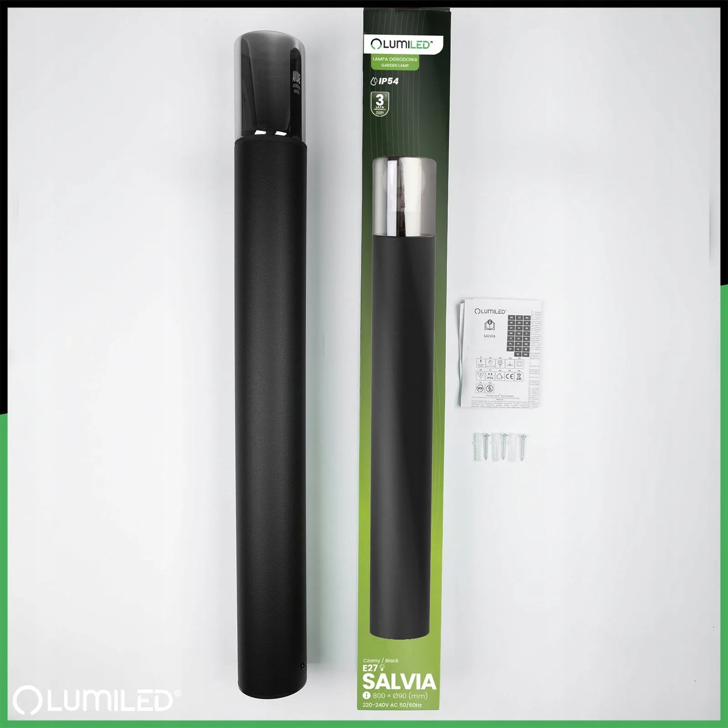 Lauko sodo šviestuvas stulpas LED E27 juodas stiklas IP54 80cm