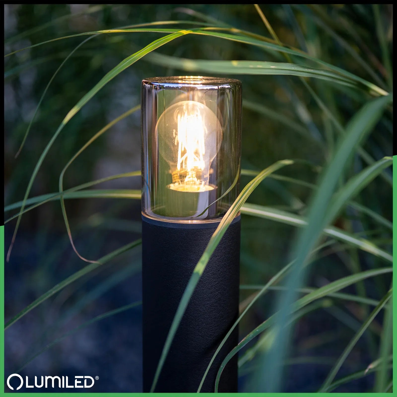 Lauko sodo šviestuvas stulpas LED E27 juodas stiklas IP54 80cm