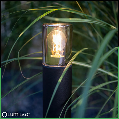 Lauko sodo šviestuvas stulpas LED E27 juodas stiklas IP54 80cm