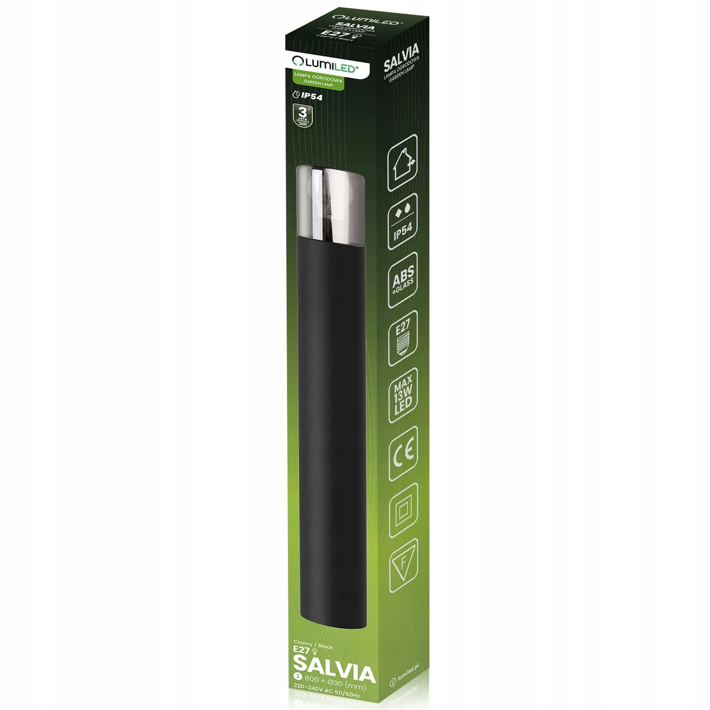 Lauko sodo šviestuvas stulpas LED E27 juodas stiklas IP54 80cm