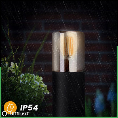 Lauko sodo šviestuvas stulpas LED E27 juodas stiklas IP54 80cm