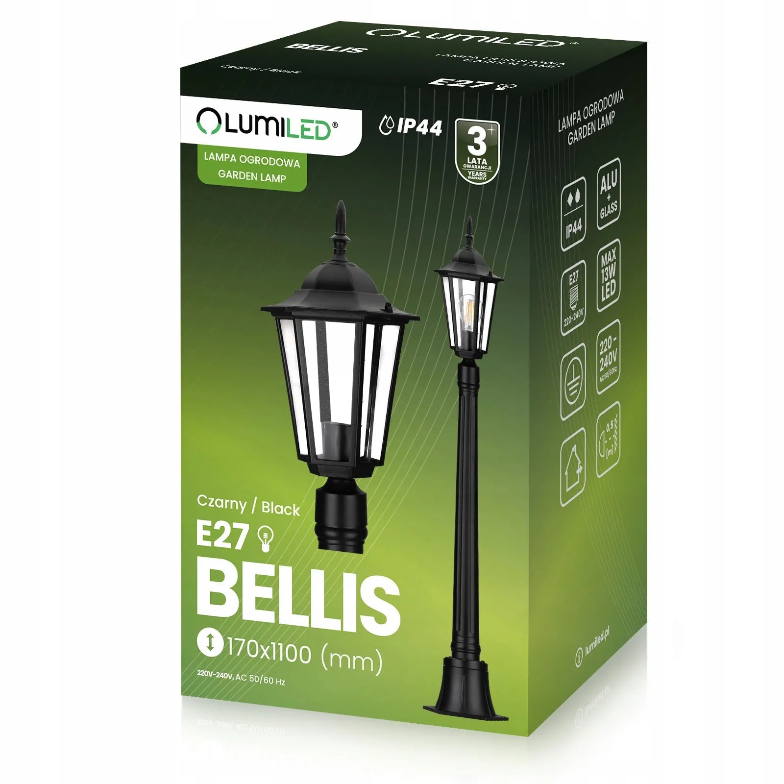 Lauko šviestuvas sodo stulpas E27 IP44 110cm juodas aliuminis