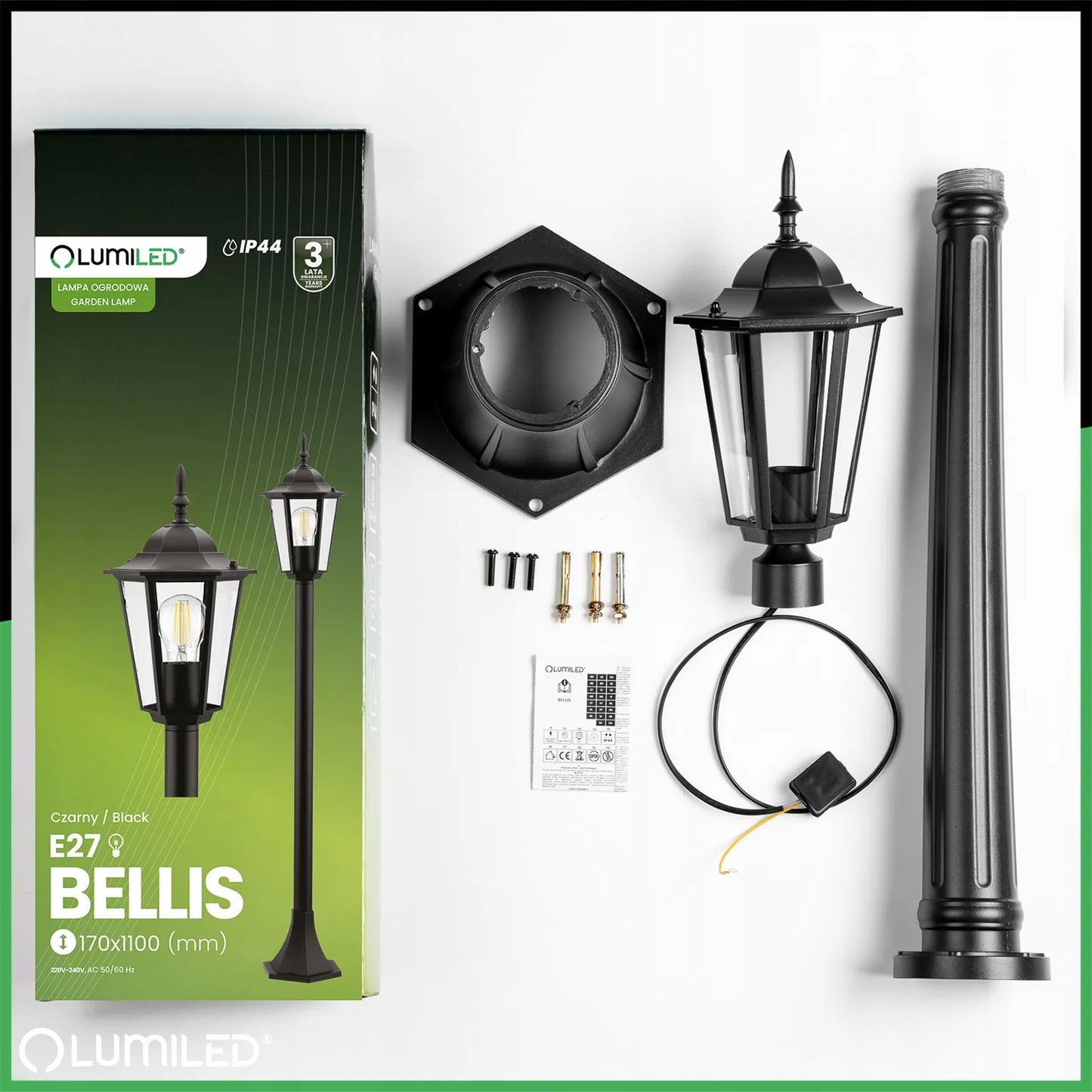 Lauko šviestuvas sodo stulpas E27 IP44 110cm juodas aliuminis