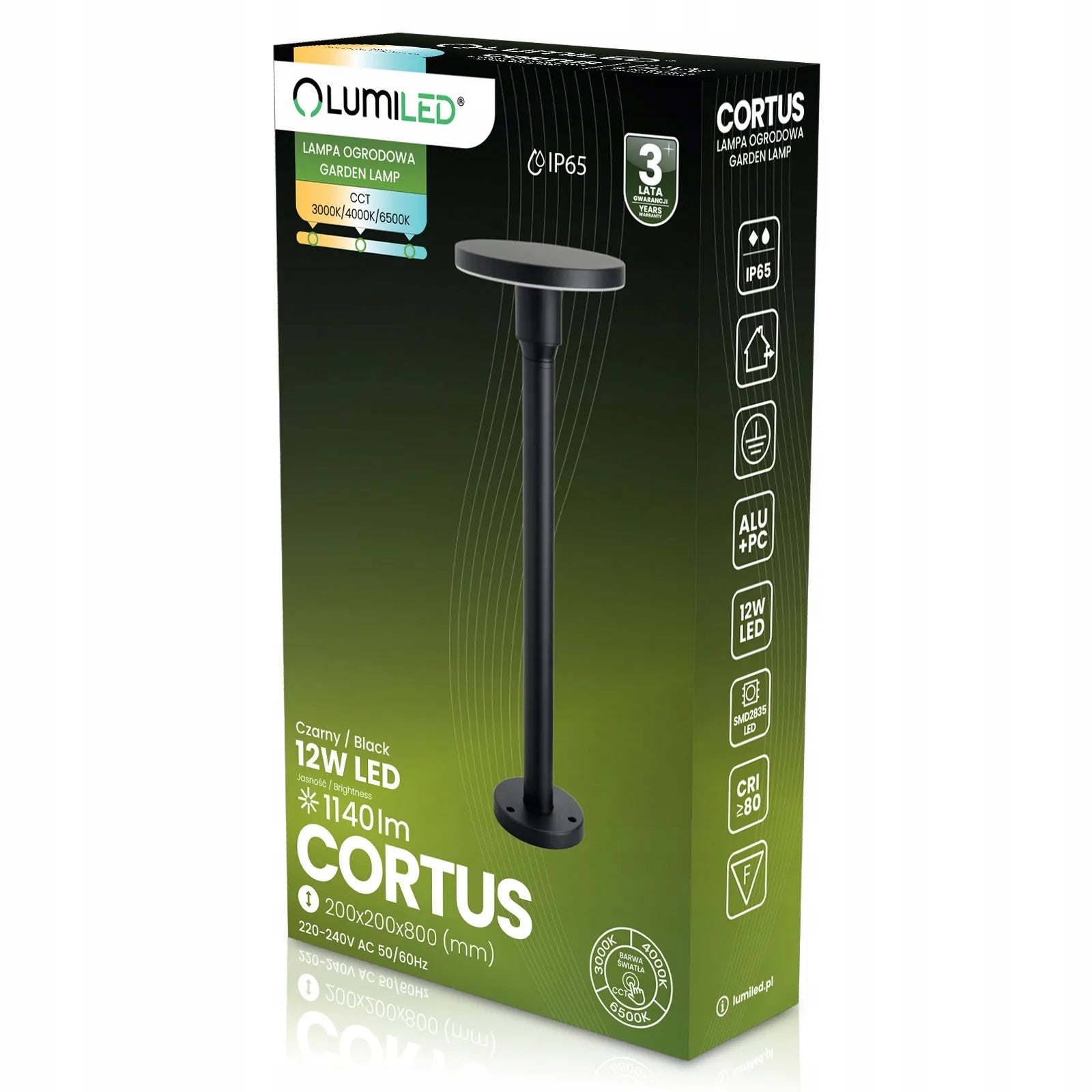 Lauko šviestuvas stovintis LED stulpas 80cm 12W 3 šviesos spalvos