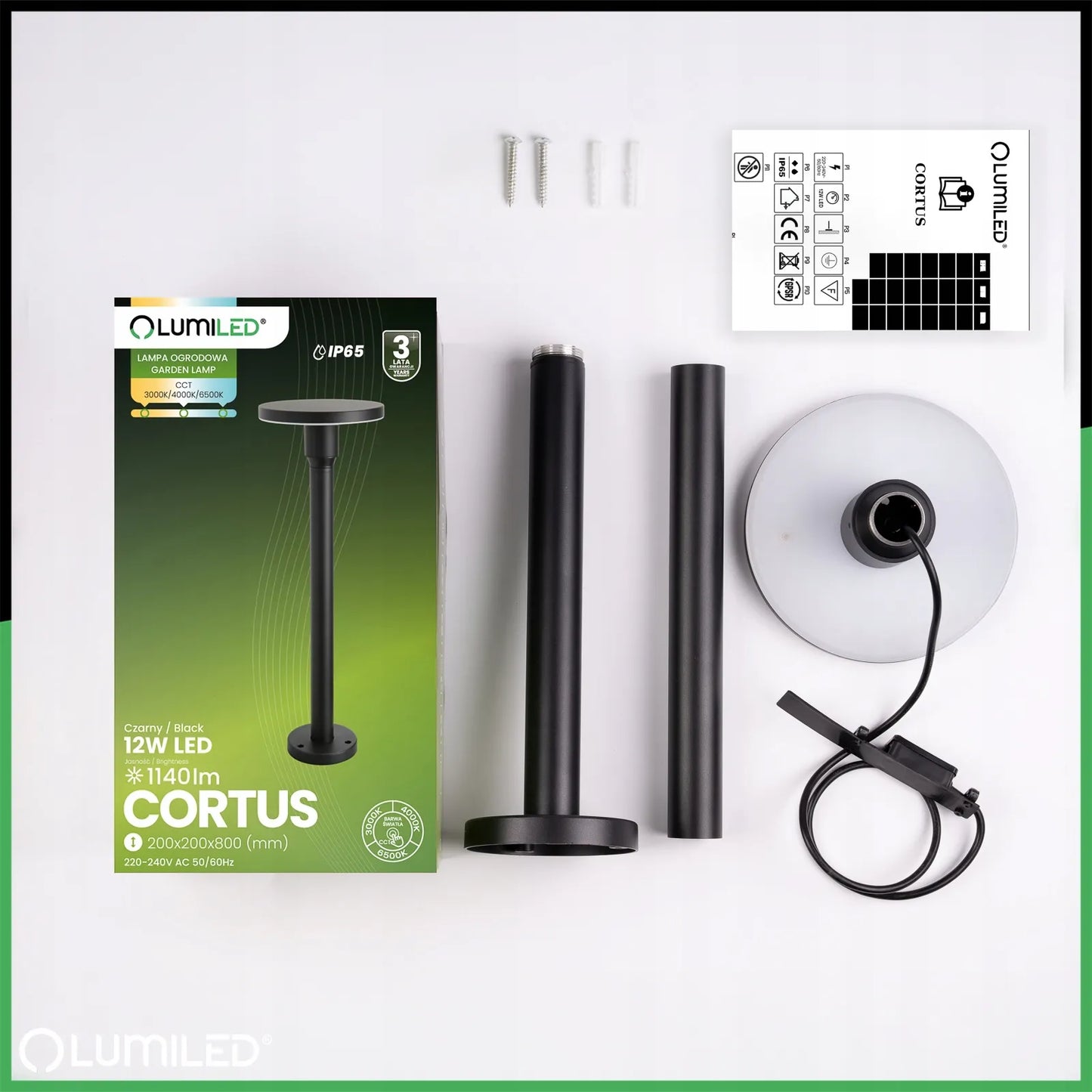 Lauko šviestuvas stovintis LED stulpas 80cm 12W 3 šviesos spalvos