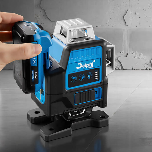Lazerinis gulsčiukas Delphi Tools PRO 360° 4D žalias 16 linijų su stovu ir 2 akumuliatoriais