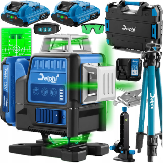 Lazerinis gulsčiukas Delphi Tools PRO 360° 4D žalias 16 linijų su stovu ir 2 akumuliatoriais