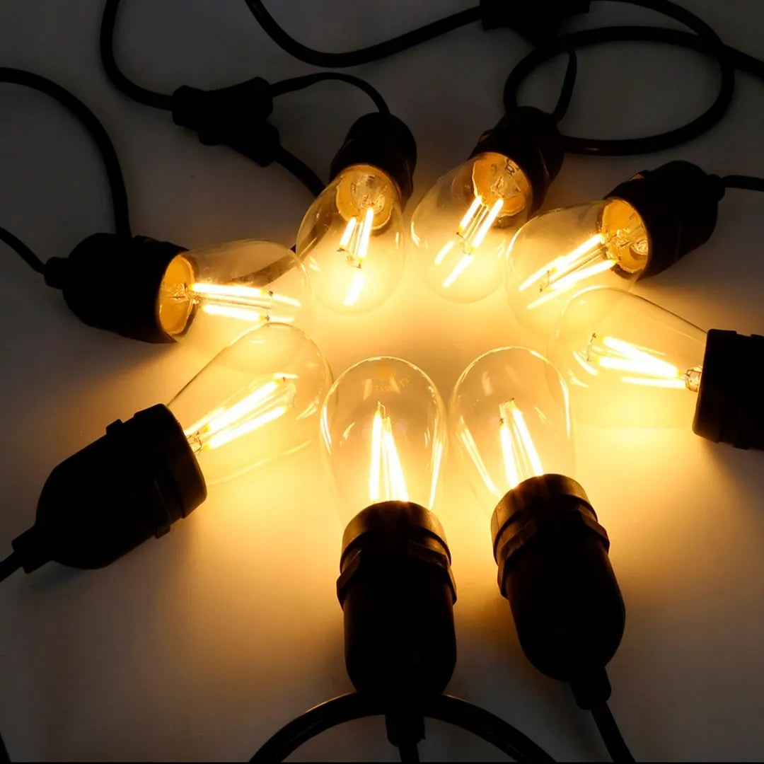 LED-ONE 10 m sodo girlianda 230V su 10x E27 LED kaitrinėmis lemputėmis