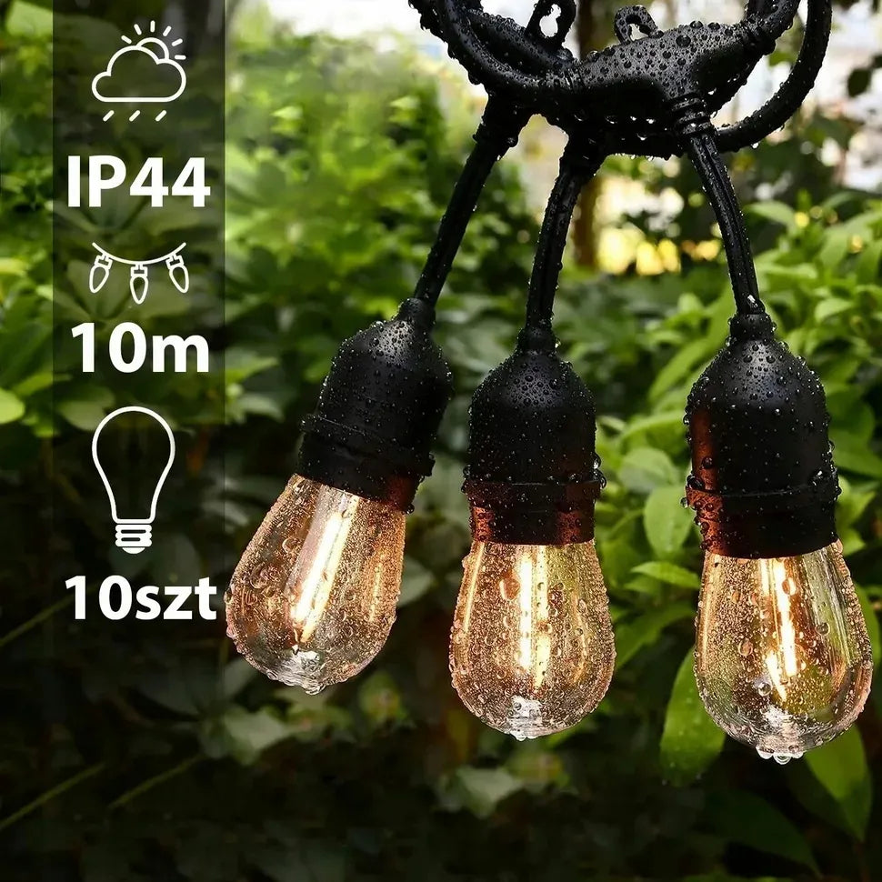 LED-ONE lauko girlianda 230V 10m E27 su 10x LED Filament lemputėmis