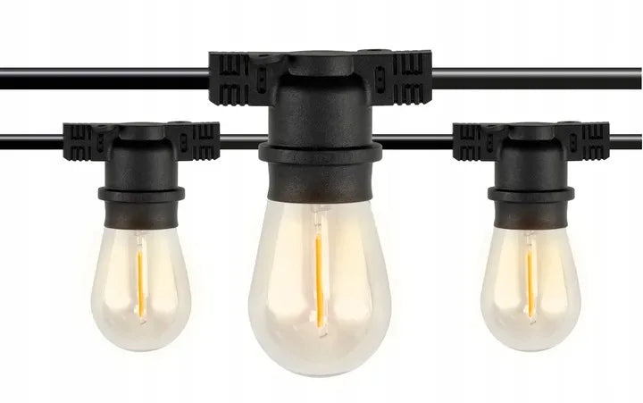 LED-ONE sodo girlianda 20m 230V + 20x LED E27 šiltai baltos lemputės