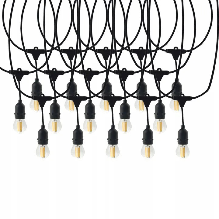 LED-ONE sodo girlianda 20m 230V + 20x LED E27 šiltai baltos lemputės