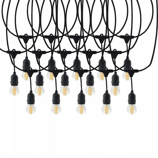 LED-ONE sodo girlianda 20m 230V + 20x LED E27 šiltai baltos lemputės