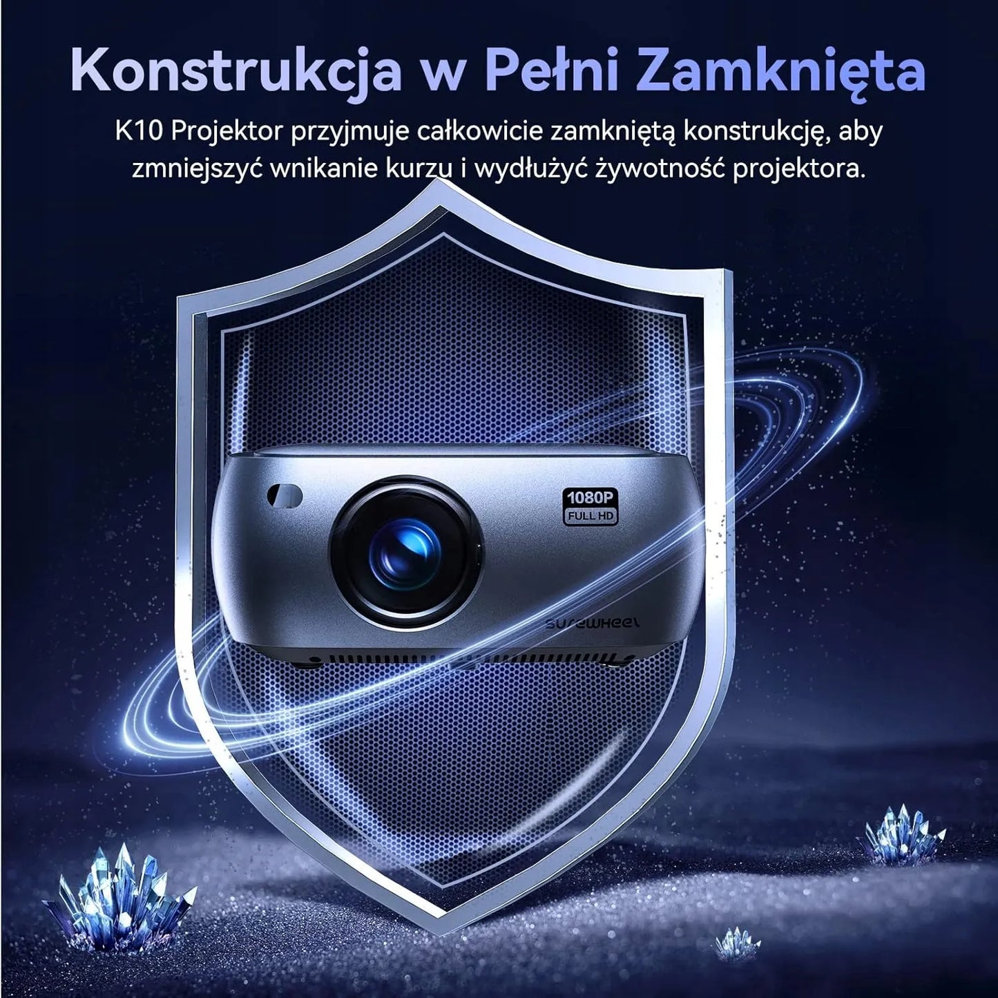 LED projektorius SUREWHEEL K10, Full HD, 4K, WiFi, 220 colių