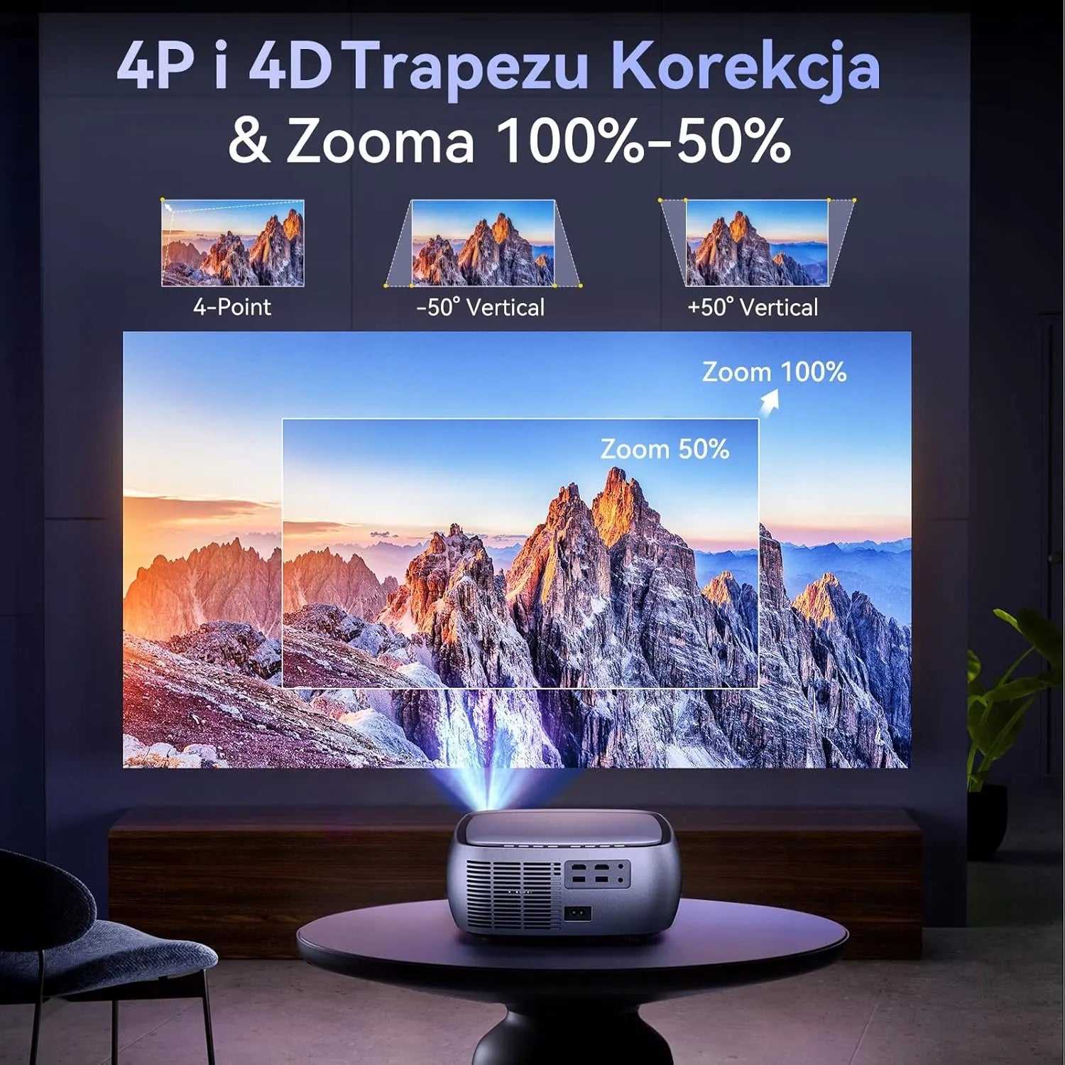 LED projektorius SUREWHEEL K10, Full HD, 4K, WiFi, 220 colių