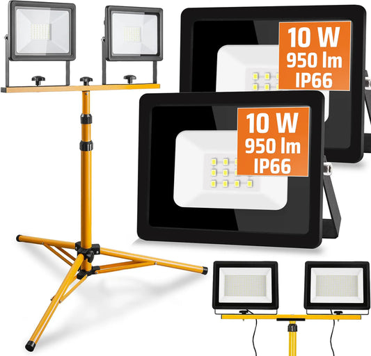 LED prožektorių rinkinys 2x 10W su stovu 1,6 m – darbo apšvietimas 20W IP66