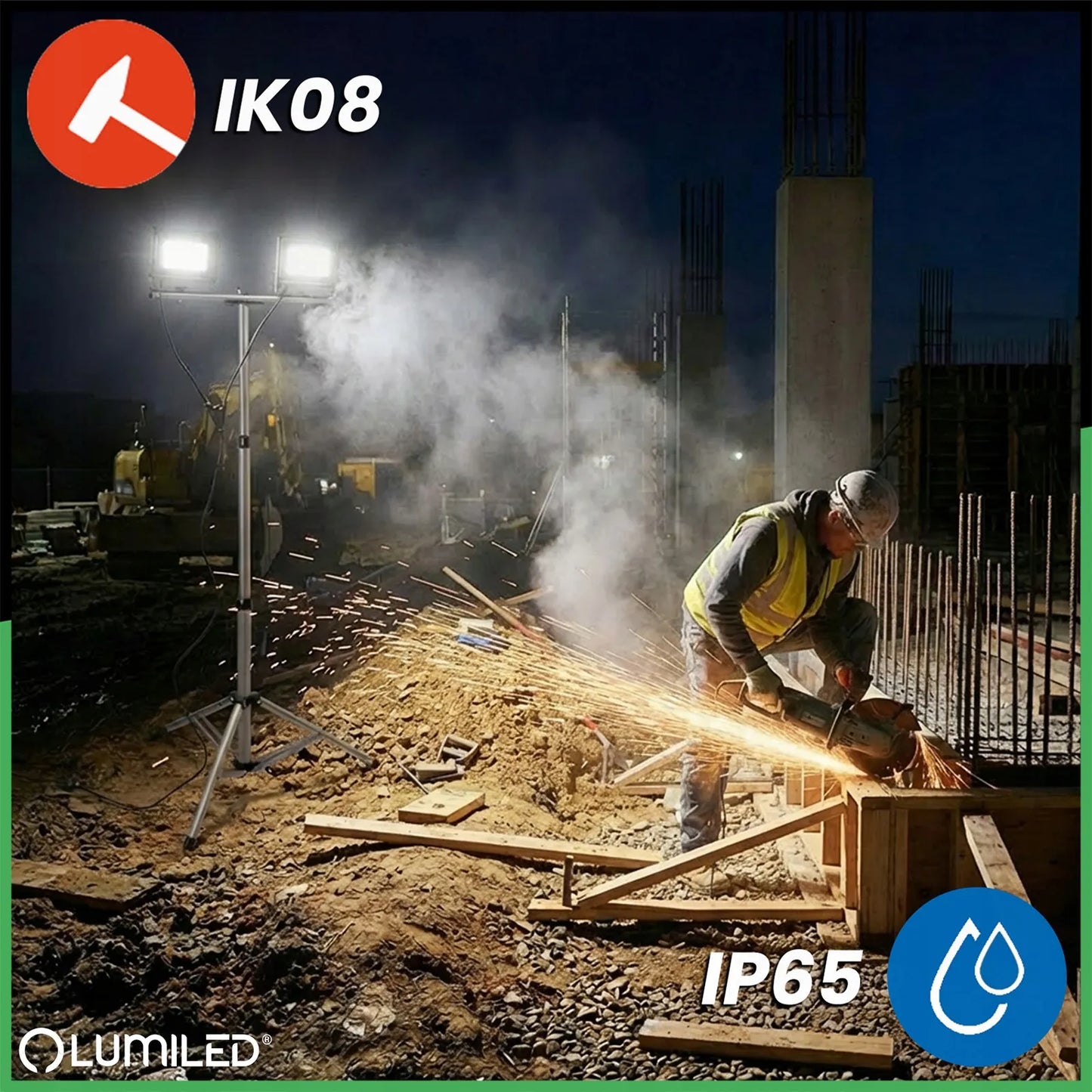 LED prožektorius ant stovo 2x 100W statybinis darbo halogenas garažui