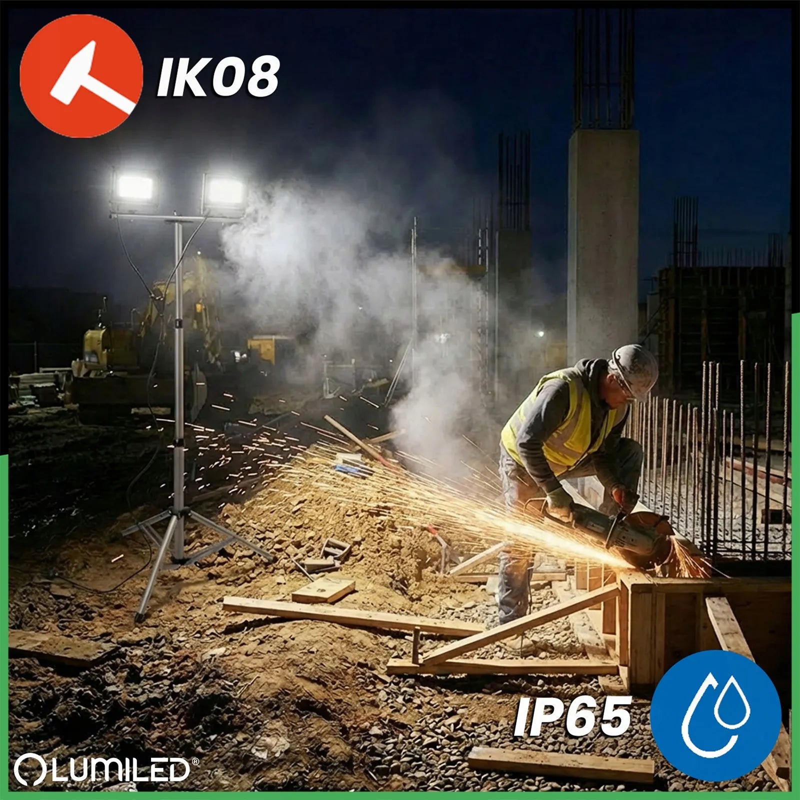 LED prožektorius ant stovo 2x 100W statybinis darbo halogenas garažui