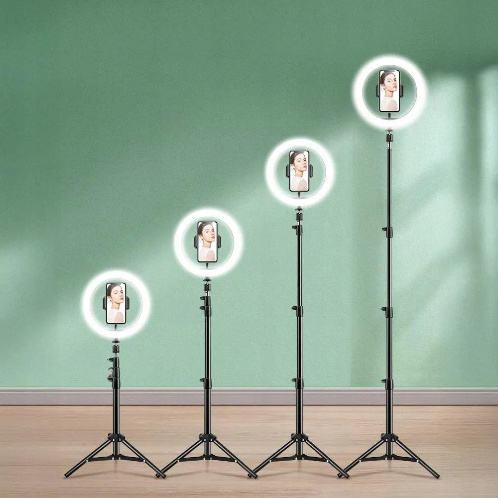 LED RGB žiedinės lempos rinkinys 32 cm makiažui ir asmenukėms + 210 cm trikojis