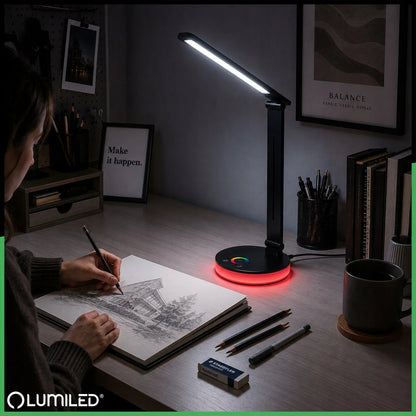 LED stalinė lempa mokslui, mokyklai ir skaitymui, RGB, jutiklinė, reguliuojama, 5 spalvų