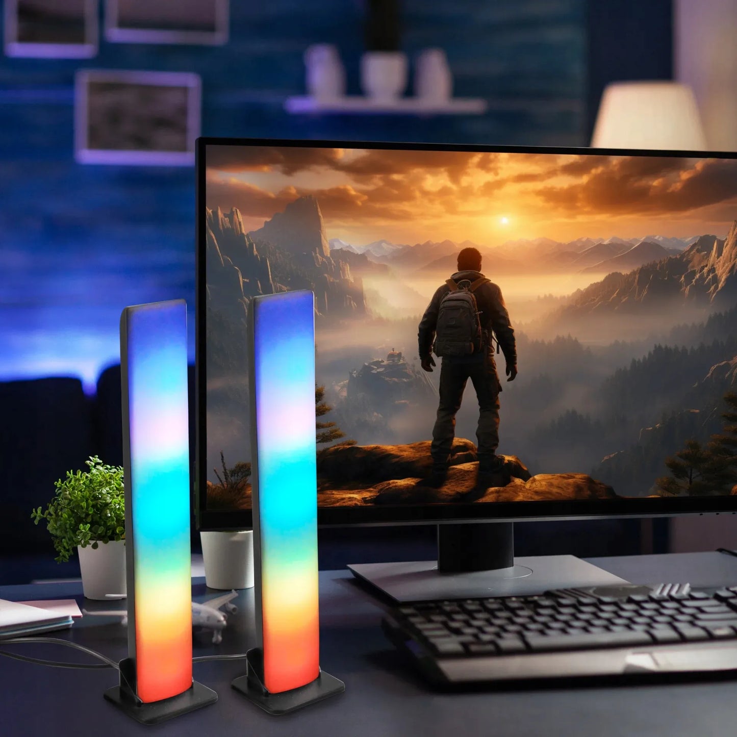 LED stalinė lempa RGB žaidimų stalinė lempa su nuotolinio valdymo pulteliu, pritemdoma 360°