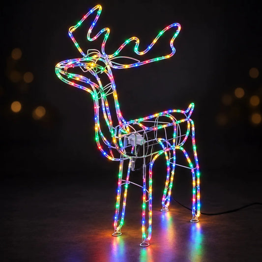 LED šviečiantis kalėdinis elnias – lauko figūra XXL, 120 cm, įvairiaspalvis