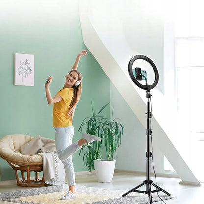 LED žiedinė lempa 32 cm makiažui ir asmenukėms + 210 cm stovas