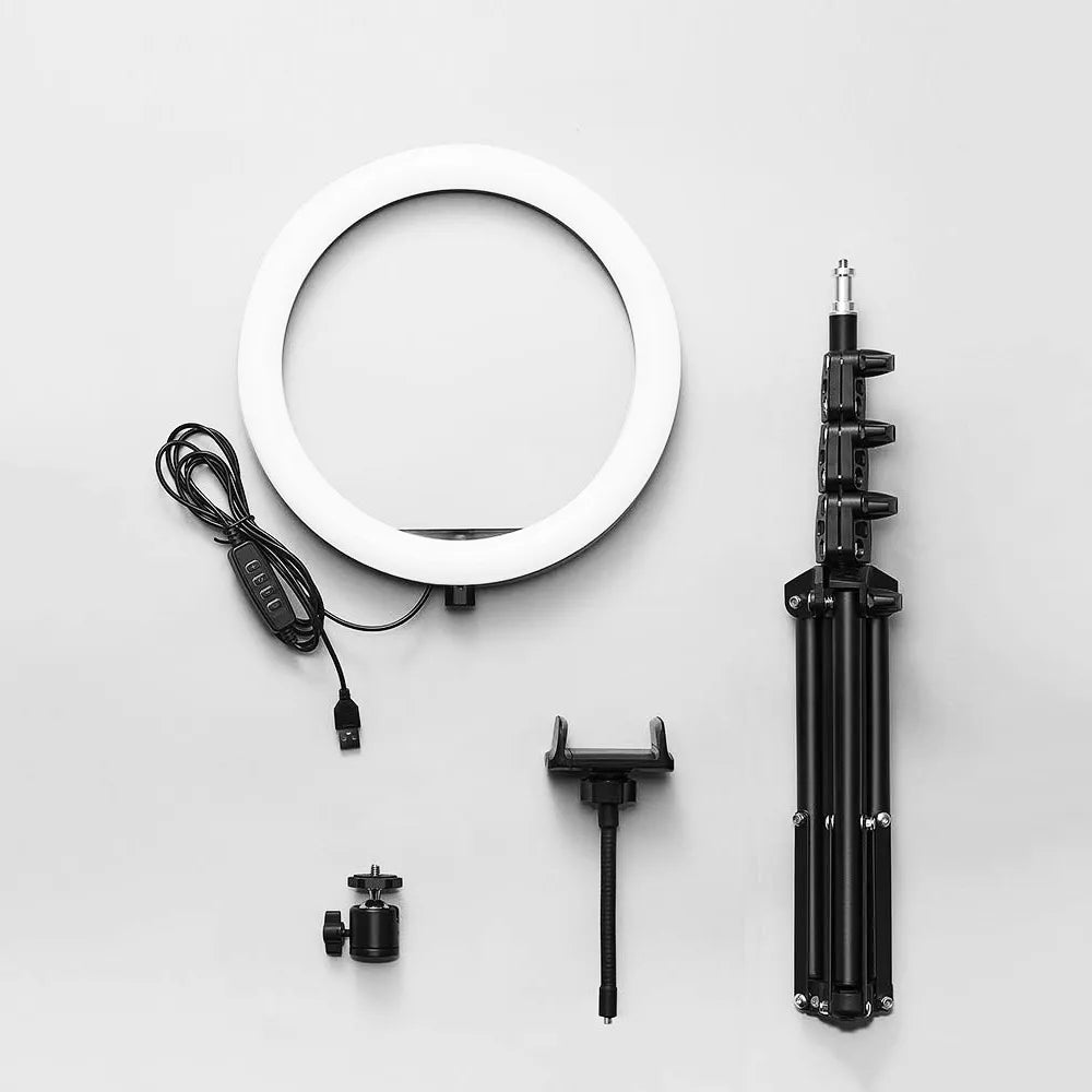 LED žiedinė lempa 32 cm makiažui ir asmenukėms + 210 cm stovas