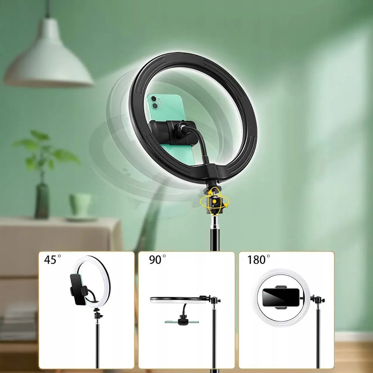 LED žiedinė lempa 32 cm makiažui ir asmenukėms + 210 cm stovas