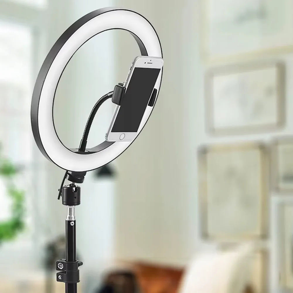 LED žiedinė lempa 32 cm makiažui ir asmenukėms + 210 cm stovas