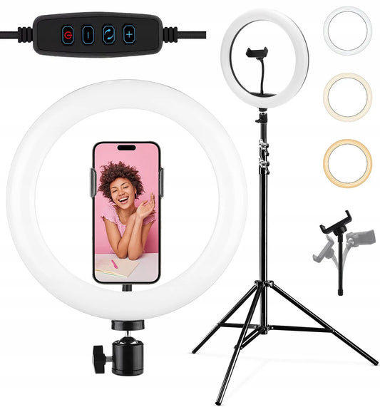 LED žiedinė lempa 32 cm makiažui ir asmenukėms + 210 cm stovas