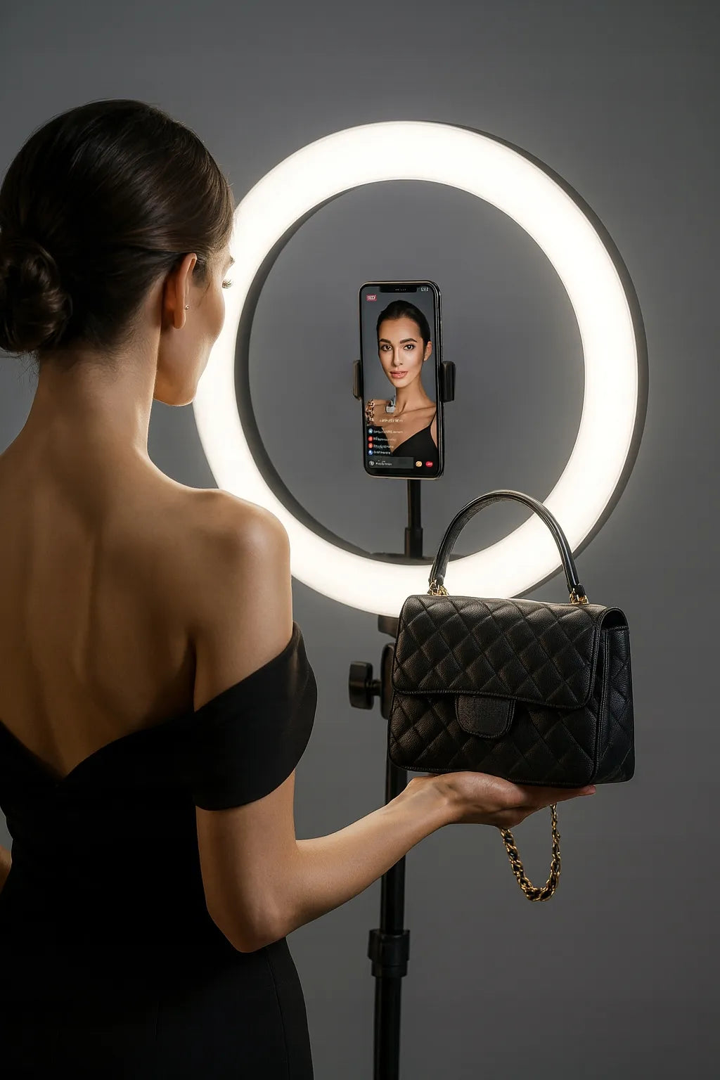 LED žiedinė lempa 32 cm makiažui ir asmenukėms + 210 cm stovas