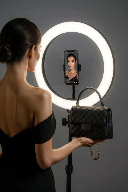 LED žiedinė lempa 32 cm makiažui ir asmenukėms + 210 cm stovas