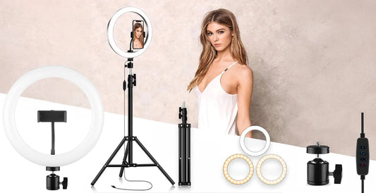 LED žiedinė lempa 32 cm makiažui ir asmenukėms + 210 cm stovas