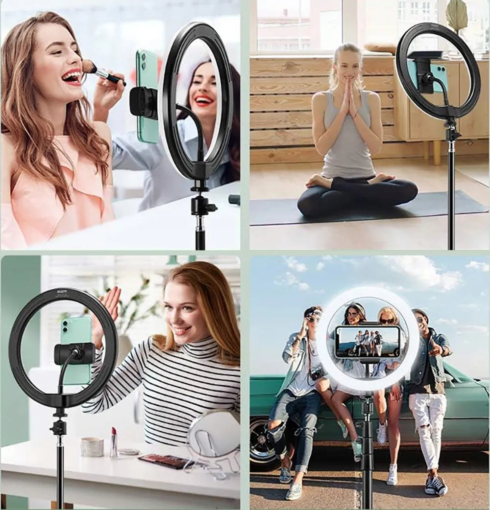 LED žiedinė lempa 32 cm makiažui ir asmenukėms + 210 cm stovas