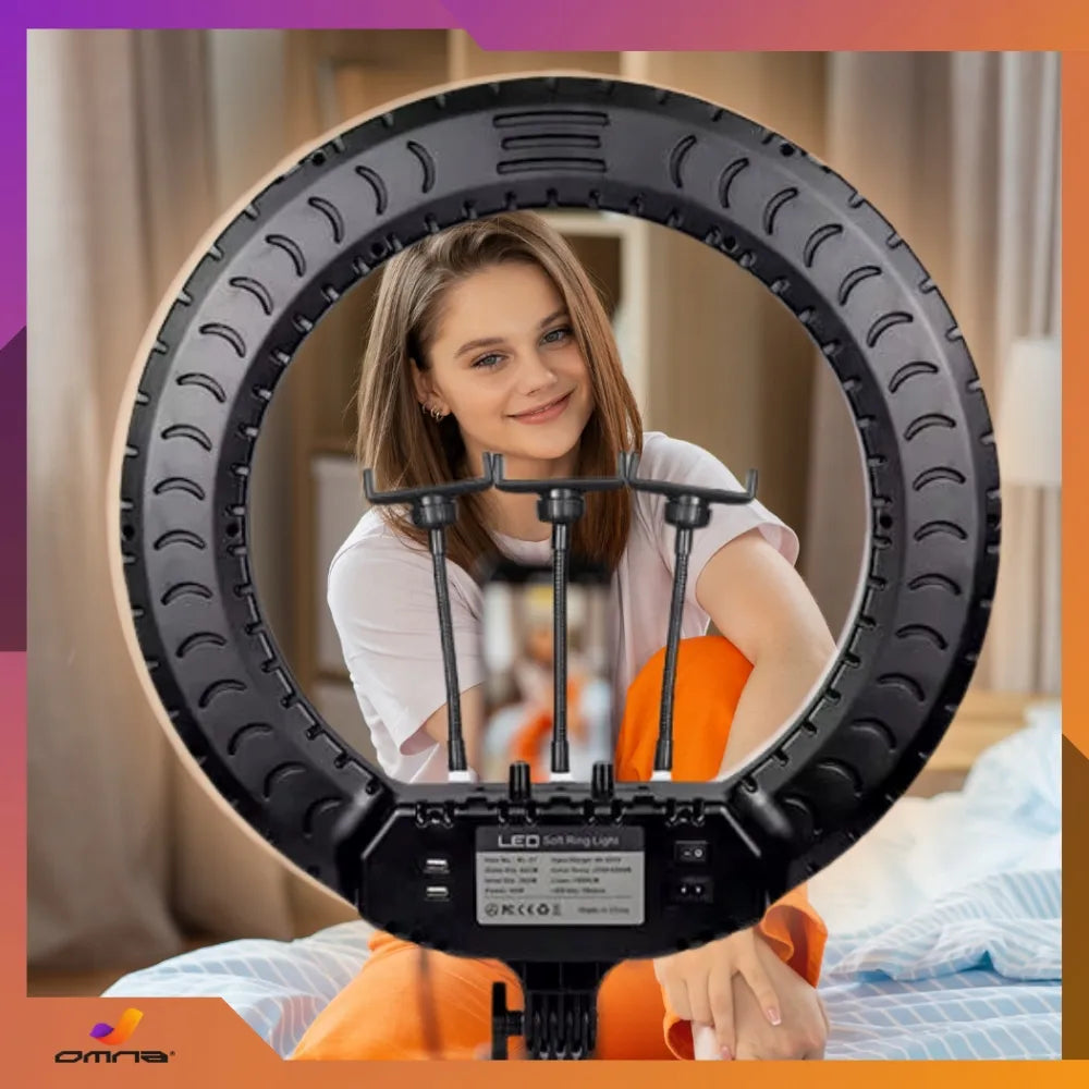 LED žiedinė lempa su stovu ring selfie didelis telefono stovas RGB