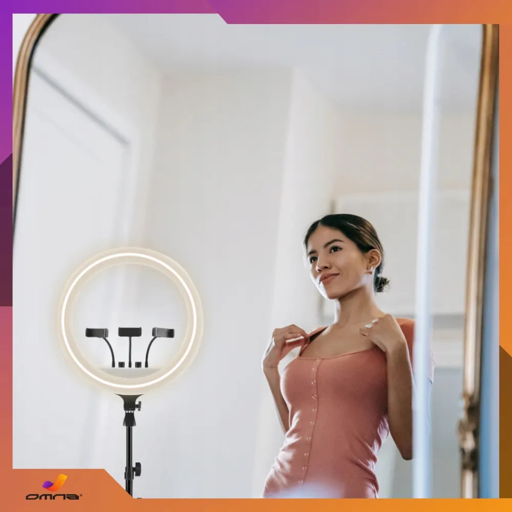 LED žiedinė lempa su stovu ring selfie didelis telefono stovas RGB