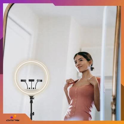 LED žiedinė lempa su stovu ring selfie didelis telefono stovas RGB