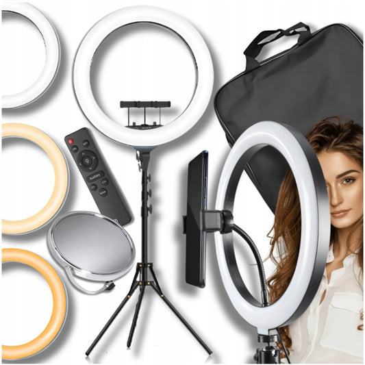 LED žiedinė lempa su stovu ring selfie didelis telefono stovas RGB