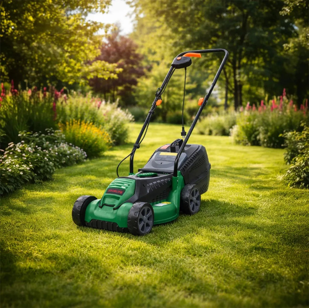 Lengva ir galinga elektrinė vejapjovė su 30 l krepšiu žolei pjauti, 1600 W, 32 cm